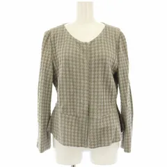 エンポリオアルマーニ EMPORIO ARMANI ノーカラージャケット ペプラム ダイヤ柄 44 グレー ベージュ 3Z2G6L 2JAEZ /HN