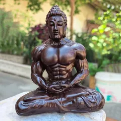 筋肉美を誇る木彫りの仏像 木製 木彫り ユニーク おもしろ雑貨 インテリア 雑貨 置物 仏像 プレゼント 置物のサムネイル