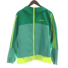 アディダスネオ adidas neo マテリアルミックス ジップパーカー ジャージ 長袖 ロゴ刺繍 ライン M 緑 グリーン 黄 イエロー A97679 /KW ■GY58