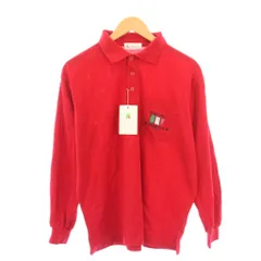 パオロロベルタ Paolo Roberta ポロシャツ 長袖 レギュラーカラー ハーフボタン 鹿の子 ロゴ 刺繍 M 赤 レッド タグ付き /BB ■GY58