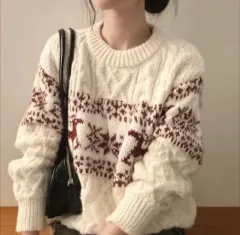 花鹿 雪の結晶 ノルディック ケーブル編み ニット