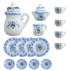 ドールハウス用　陶器ティーセット　プレート　ホワイト　花柄　ティーポット　ティーカップ　ソーサ―　平皿