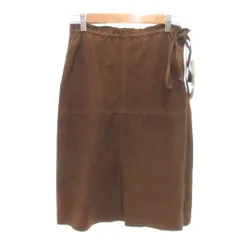 ジルスチュアート JILL STUART タグ付き スウェードタイトスカート ドローストリングウエスト スカラップヘム 2 茶 ブラウン /YJ ■GY60