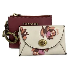 COACH(コーチ) コインケース美品  - 86407 ボルドー×アイボリー×マルチ 花柄/カードケースセット レザー