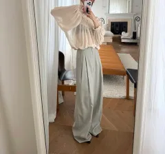 NEW YORK スタイル セール (セット可能) ウエスト後ろゴム ピンタック ワイドパンツ (フィット完全綺麗)