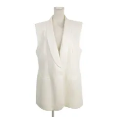 ザラ ZARA ジレ ベスト 前開き ラウンドカラー ミドル丈 L 白 ホワイト /AH14 ■GY61