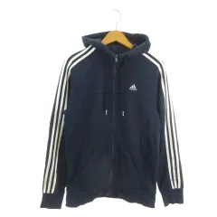 アディダス adidas ジップアップパーカー スウェット M 紺 ネイビー 長袖 フード付き スリーストライプス /AO24 ■GY61
