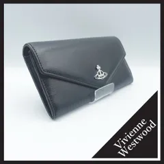 ✱Vivienne Westwood（ヴィヴィアンウエストウッド）✱ 長財布 フラップ ブラック レザー 本革 オーブ シルバー金具 エンベロープ レディース かぶせ 廃盤モデル 希少 デザインウォレット ギフト