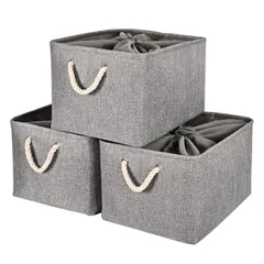収納かご 3個セット 収納バスケット 40×30×24cm 取っ手付き オシャレな収納ボックス 布 洗濯かご 限定】STVICTORY インテリア雑貨 衣類 小物収納 引き出し 折り畳み式 【 綿麻製 防水防湿 高耐久性 長方形 （グレー）
