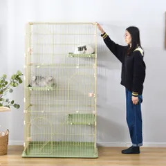 「大人気商品」全新品 猫 ケージ キャットケージ 3段 猫ゲージ おしゃれ キャットハウス ネコ ハウス 多段 留守番 保護 脱走防止 多頭飼い 多頭 ペットケージ【グリーン】【M サイズ】 1年保証付きのサムネイル