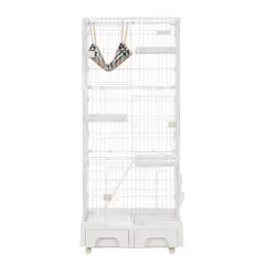 「新入荷」 猫 全新品 ケージ トイレ付 ハンモック付 収納型 キャットケージ 3段 1段2段可能 キャスター付 キャットハウス 【ホワイト】 1年保証付きのサムネイル