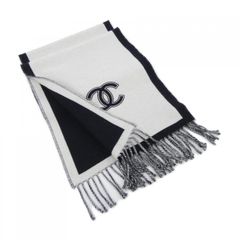 シャネル CHANEL AAA375B17768 MUFFLER CHANEL muffler COCO Mark Fringe Noir (Black)/Blanc (White) Wool