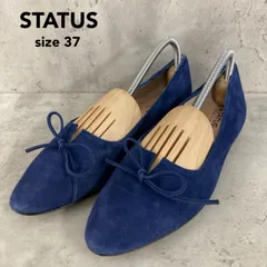 STATUS ステイタス スリットフラットシューズ パンプス ネイビー ポインテッドトゥ リボンモチーフ リボン スエード リアルレザー ぺたんこ ローヒール VERO CUOIO イタリア製 インポート カジュアル ビジネス  37サイズ ★ ◇■
