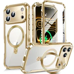 【新品】 【360°全面保護・スタンド・Magsafe対応】KELLCASE iPhone 17 Pro Max 用 ケース 両面 隠しスタンド・CDリング 横縦両立 ワイヤレス充電 いphone17 promax カバー メッキバンパー 米軍MIL規格耐 0