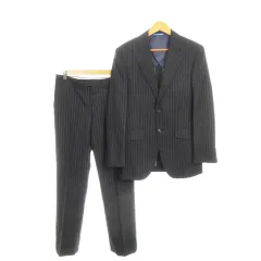 ランバンオンブルー LANVIN en Bleu スーツ セットアップ 上下 テーラードジャケット パンツ スラックス ウール ストライプ 46 紺 ネイビー /AH2 ■GY58