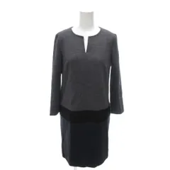 23区 オンワード樫山 美品 ワンピース ウール 切替 スキッパーネック 長袖 34 グレー 黒 ブラック /YJ ■GY61