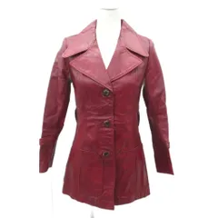 レザージャケット 上着 ミドル丈 ワインレッド オープンカラー /HO26 ■GY58