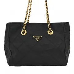 プラダ ロゴプレート ナイロン チェーン トートバッグ ゴールド金具 Bランク pr9930nz