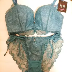 新品  チュチュアンナ F65  特盛ブラ  上下セット  ブラ＆紐ショーツ  ブルーグリーン  刺繍  盛れる谷間  定価3718円  190