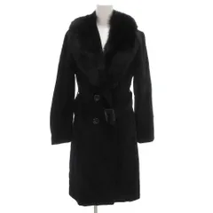 プライベートレーベル Private Label アンゴラロングコート ショールカラー ブルーフォックスファー M 黒 ブラック /GV ■GY58