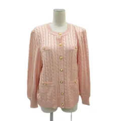 レリアン Leilian ニットカーディガン シルク 11 ピンク ケーブル編み ラウンドネック ミドル丈 /YS3 ■GY60