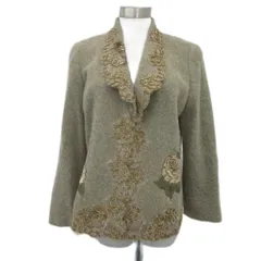 インポートロッサ import Rossa ニットジャケット 大きいサイズ 44 ベージュ ショールカラー 花柄刺繍 ミドル丈 /YS39 ■GY61