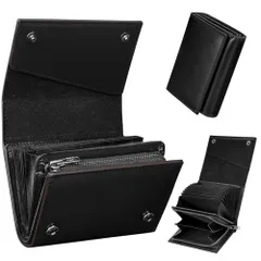 【GSG】財布 メンズ 2つ折り 栃木レザー 本革 カード縦入れ ミニ財布 大容量 箱型の小銭入れ 小さい コンパクト 箱状 左利き 右利き 父の日 誕生日 (ブラック)e 97863c7c