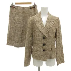 レリアン Leilian ツイード スーツ セットアップ テーラードジャケット スカート 11 3B 総裏地 ノーベント 絹 シルク リネン混 茶 ブラウン ベージュ /GV ■GY58