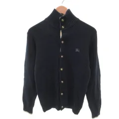 バーバリーブラックレーベル BURBERRY BLACK LABEL コットンニットカーディガン ハイネック 長袖 ロゴ刺繍 2 紺 ネイビー /YJ ■GY61