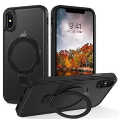 DUEDUE iPhone X/XS ケース MagSafe対応 アイフォン X/XS ケース マグネット搭載 スタンド機能 120°開閉可能 ブラック 指紋防止 耐衝撃 一体型 薄型 TPUケース 車載ホルダー対応 ワイヤレス充電 全面保護 1