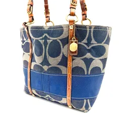 【希少】COACH y2k tote bag denim signature leather blue unisex コーチ デニムトートバッグ レザー ブルー 青 ゴールド金具 男女兼用