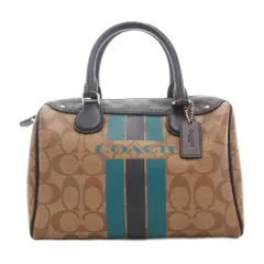 コーチ COACH シグネチャー ミニボストン ハンドバッグ ロゴ PVC ベージュ ターコイズブルー /TZ ■GY47