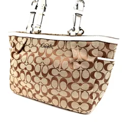 【良品】COACH y2k signature tote bag canvas leather コーチ ギャラリー シグネチャー イーストウエストトートバッグ A4収納可