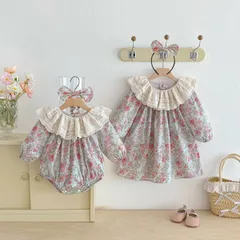 キッズ花柄ワンピース女の子ベビー赤ちゃんロンパース子供服ドレス10ピンク ガーリー70 80 90 100 110 120 130 140かわいいナチュラル長袖おしゃれフリル可愛い上品お出かけSNS映え記念撮影【arc】