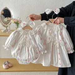 キッズ花柄ワンピース女の子ベビー赤ちゃんロンパース子供服ドレス6白ホワイト ガーリー70 80 90 100 110 120 130 140かわいいナチュラル長袖おしゃれフリル可愛い上品お出かけSNS映え記念撮影【arc】