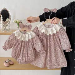 キッズ花柄ワンピース女の子ベビー赤ちゃんロンパース子供服ドレス12 ガーリー70 80 90 100 110 120 130 140かわいいナチュラル長袖おしゃれフリル可愛い上品お出かけSNS映え記念撮影【arc】