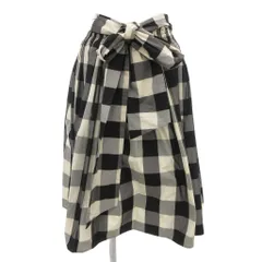 ヴァニラクチュール vanilla couture 美品 フレアスカート イージー F 白 ホワイト 黒 ブラック チェック リボン /AE