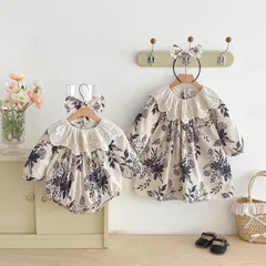 キッズ花柄ワンピース女の子ベビー赤ちゃんロンパース子供服ドレス16 ガーリー70 80 90 100 110 120 130 140かわいいナチュラル長袖おしゃれフリル可愛い上品お出かけSNS映え記念撮影【arc】