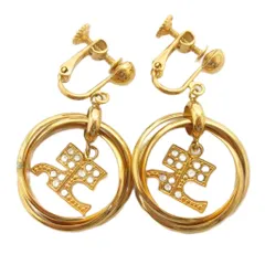 クレージュ courreges ロゴ モチーフ 3連リング ラインストーン イヤリング ゴールドカラー アクセサリー ■OOM