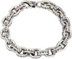 925スターリングシルバークラスプメンズパンクチェーンブレスレット, バイカーブレスレットクロスレタリング,24cm 