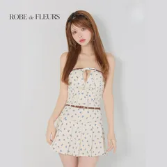 ROBE de FLEURS ローブドフルール fm4355［小花柄レザーパイピングプリーツセットアップミニキャバドレス] Blue