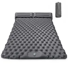 ダブル エアーマット 足踏み式ポンプ内臓 キャンプ マット アウトドア 枕一体型 車中泊 超軽量 コンパクト 防災 厚手 災害 防水 (チャコールグレー) [チャコールグレー]