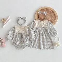 キッズ花柄ワンピース女の子ベビー赤ちゃんロンパース子供服ドレス27チェック柄 ガーリー70 80 90 100 110 120 130 140かわいいナチュラル長袖おしゃれフリル可愛い上品お出かけSNS映え記念撮影【arc】