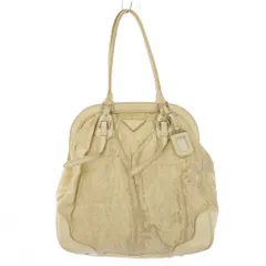 プラダ PRADA ハンドバッグ ロゴチャーム ワンカラー 切替 アイボリー /BB ■OH