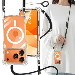 【新品】 OJBSEN iPhone 17 Pro 用ケース アイフォン17プロケース ショルダー【ストラップ2枚付き】高性能Magsafe対応 肩がけ 首掛け 紐付きき調節可能 斜めがけ マグネット搭載 いphone17 pro カバー 頑丈 透明 PC+ 