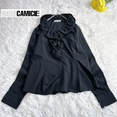 【NARACAMICIE/ナラカミーチェ】フリルブラウス 長袖シャツ ブラックストレッチ 透け感なし ブラック BLACK 黒 クリーニング済み