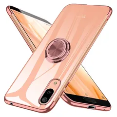 AQUOS sense3 ケース/AQUOS sense3 basic ケース/AQUOS sense3 lite ケース/Android One S7 ケース リング クリア TPU 透明 耐衝撃 シリコン 薄型 メッキ加工 車載ホルダー SH-02M  0