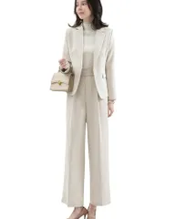 新品 [Yino] イノ スーツ レディース パンツスーツ セットアップ テーラードジャケット＋ワイドパンツ 洗える 体型カバー 着せ おしゃれ フォーマル 通勤 入学式 卒業式 面接 ビジネス 通年