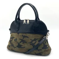 LANZETTI イタリア製 2way ハンドバッグ 迷彩 本革 レザー 緑