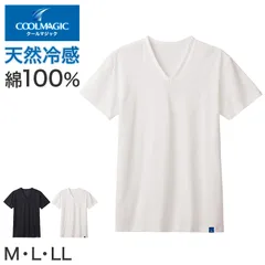冷感 インナー メンズ Vネック Tシャツ 綿100% グンゼ M L LL 天然冷感 接触冷感 消臭 汗対策 夏用 涼しい 吸汗 ムレ軽減 半袖 アンダーシャツ 下着 紳士 肌着 ビジネスインナー スーツインナー 薄手 ブラック ホワイト COOLMAGIC